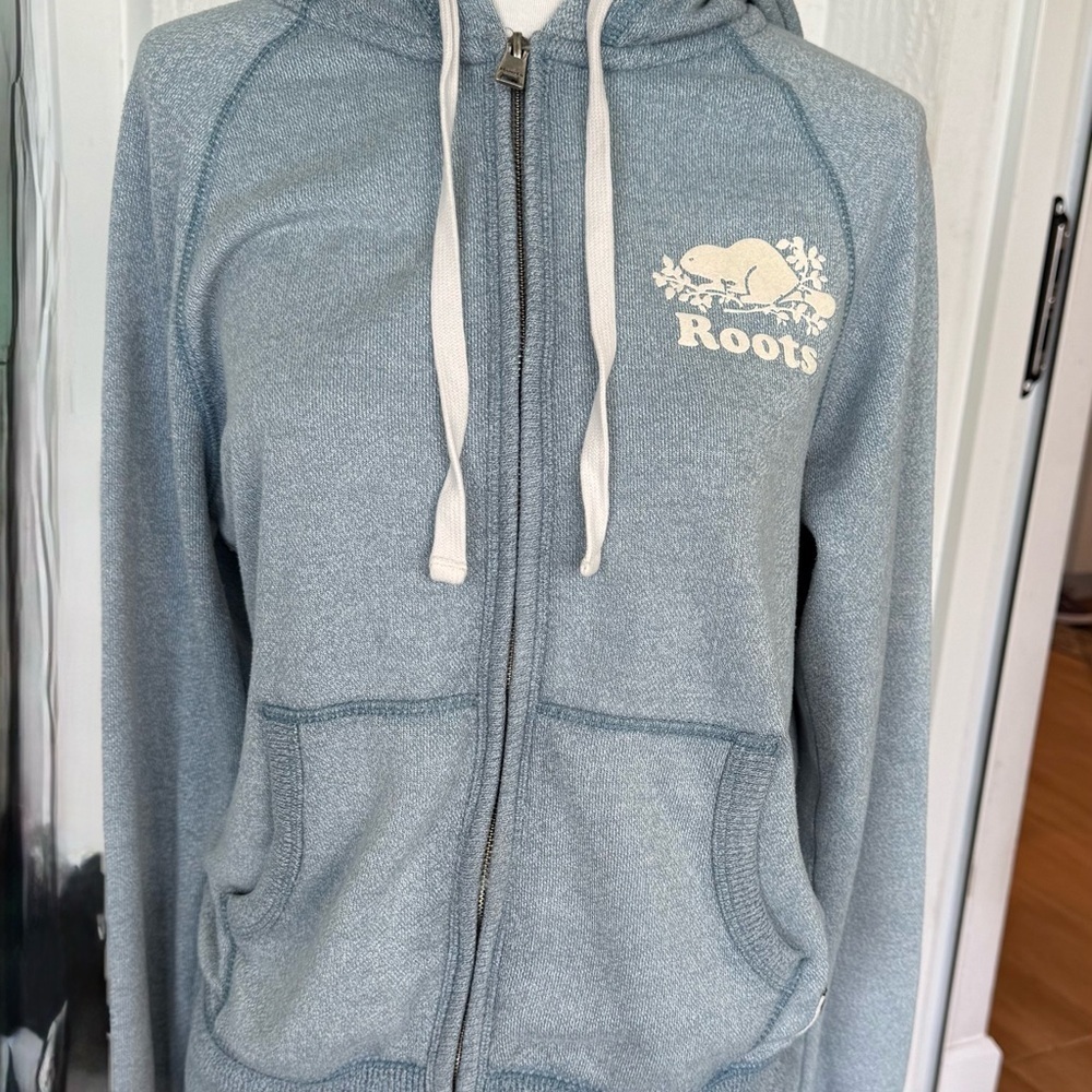 Roots Powder Blue Blue Zip Up Athletic Hoodie. SZ XS